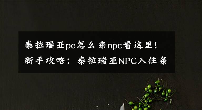 泰拉瑞亚pc怎么来npc看这里!新手攻略:泰拉瑞亚NPC入住条件详细说明