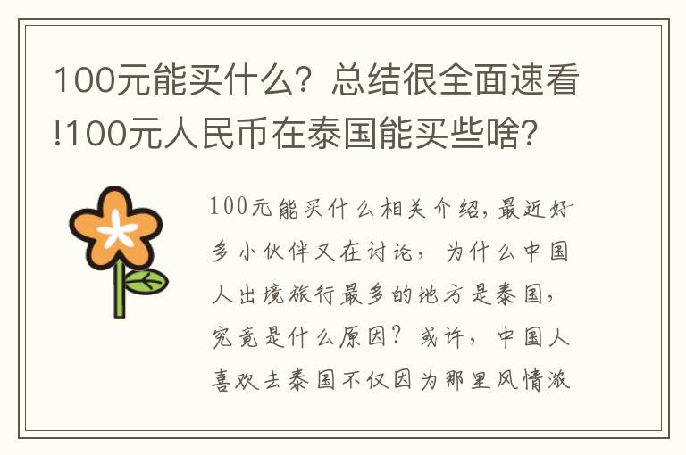 100元能买什么?总结很全面速看!100元人民币在泰国能买些啥?网友看了纷纷表示送我去泰国吧
