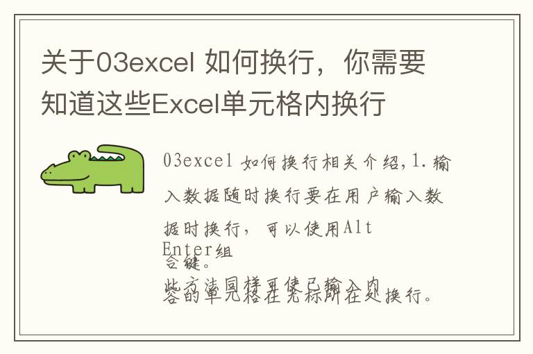 关于03excel 如何换行,你需要知道这些Excel单元格内换行