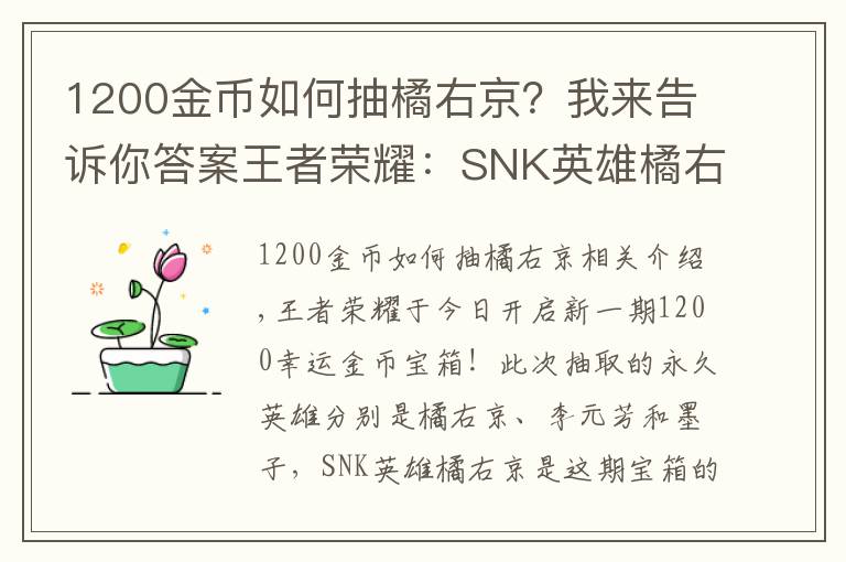 1200金币如何抽橘右京?我来告诉你答案王者荣耀:SNK英雄橘右京上线金币宝箱,8000金币换铭文