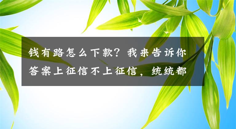 钱有路怎么下款?我来告诉你答案上征信不上征信,统统都给你们分类了