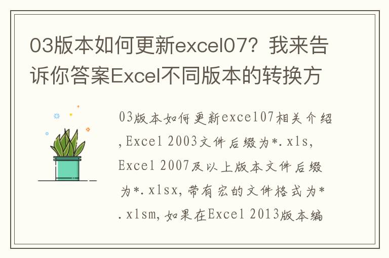 03版本如何更新excel07?我来告诉你答案Excel不同版本的转换方法