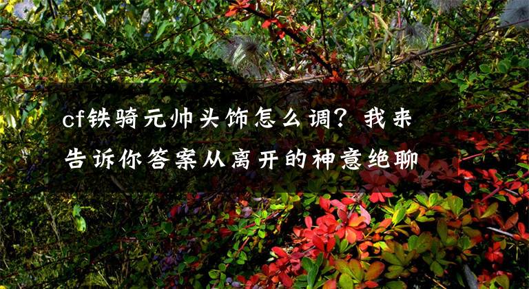 cf铁骑元帅头饰怎么调？我来告诉你答案从离开的神意绝聊起，谈谈那些年天涯明月刀里我们熟识的主播