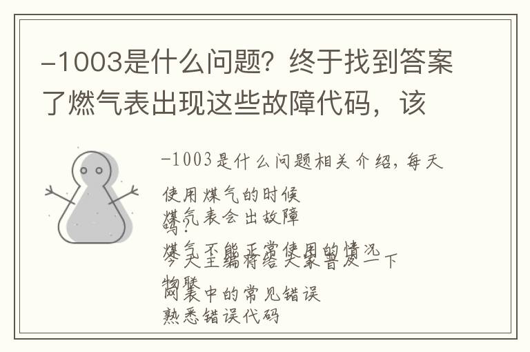-1003是什么问题?终于找到答案了燃气表出现这些故障代码,该怎么办?