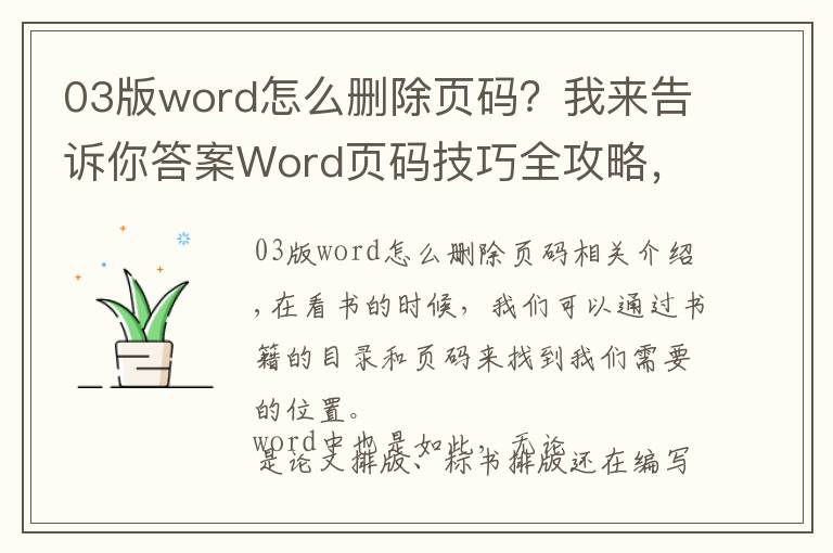 03版word怎么删除页码?我来告诉你答案Word页码技巧全攻略,教你学会各种页码排版设置