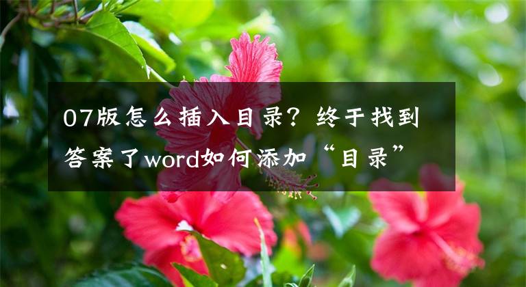 07版怎么插入目录?终于找到答案了word如何添加“目录”?电脑办公者必备技能,建议收藏