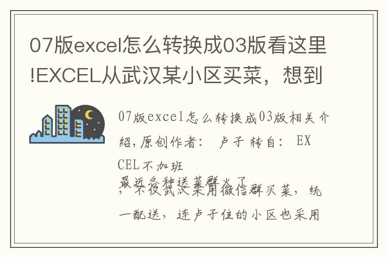 07版excel怎么转换成03版看这里!EXCEL从武汉某小区买菜,想到的不规范数据转换成标准数据