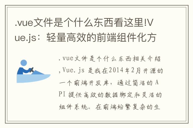 .vue文件是个什么东西看这里!Vue.js:轻量高效的前端组件化方案