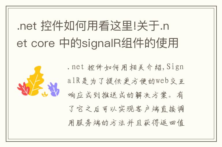 .net 控件如何用看这里!关于.net core 中的signalR组件的使用