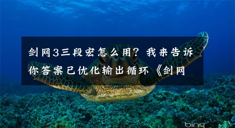 剑网3三段宏怎么用？我来告诉你答案已优化输出循环《剑网3》雕琢版剑纯宏
