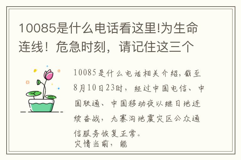 10085是什么电话看这里!为生命连线!危急时刻,请记住这三个救命电话