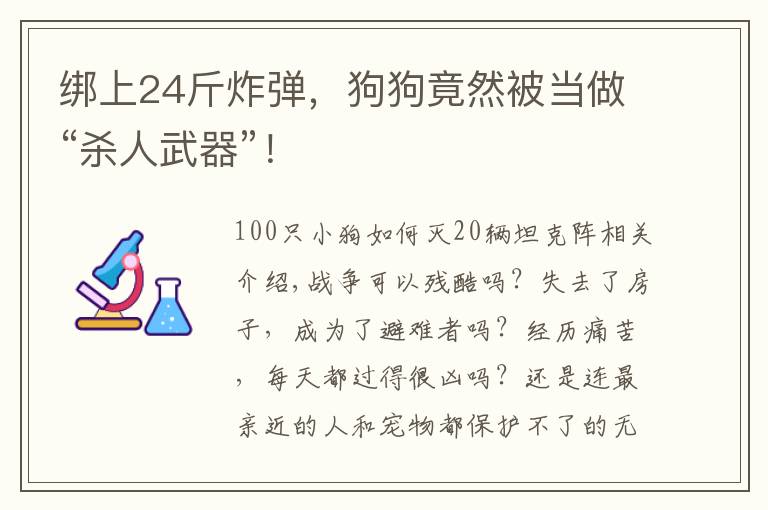 绑上24斤炸弹，狗狗竟然被当做“杀人武器”！