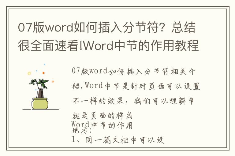 07版word如何插入分节符?总结很全面速看!Word中节的作用教程
