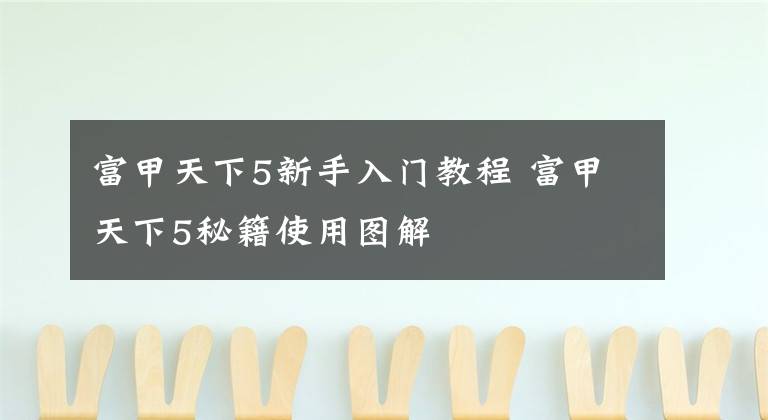 富甲天下5新手入门教程 富甲天下5秘籍使用图解