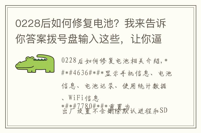0228后如何修复电池?我来告诉你答案拨号盘输入这些,让你逼格满满