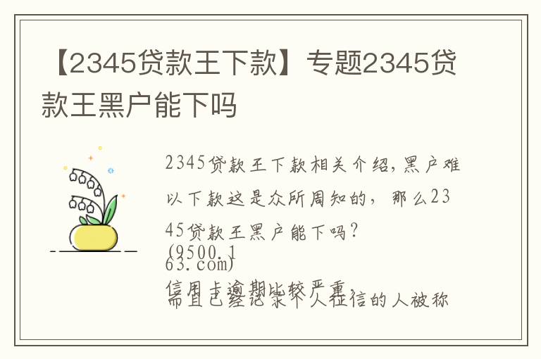 【2345贷款王下款】专题2345贷款王黑户能下吗