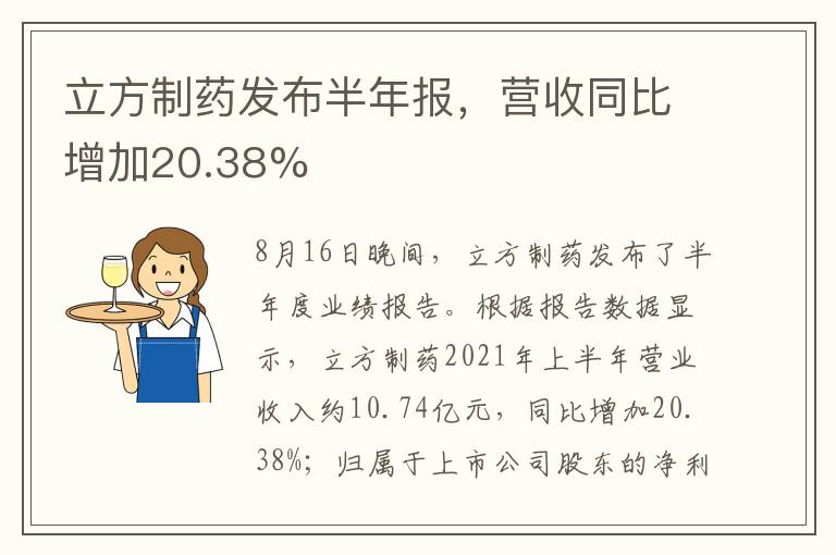 立方制药发布半年报,营收同比增加20.38%