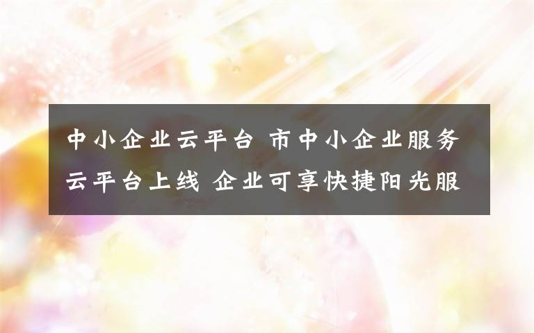 中小企业云平台 市中小企业服务云平台上线 企业可享快捷阳光服务