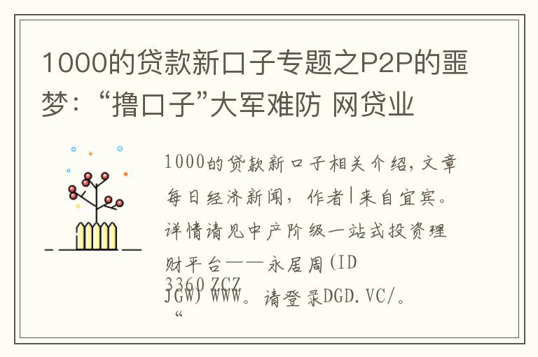 1000的贷款新口子专题之P2P的噩梦:“撸口子”大军难防 网贷业逾期率严重注水