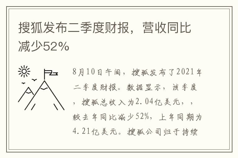 搜狐发布二季度财报，营收同比减少52%