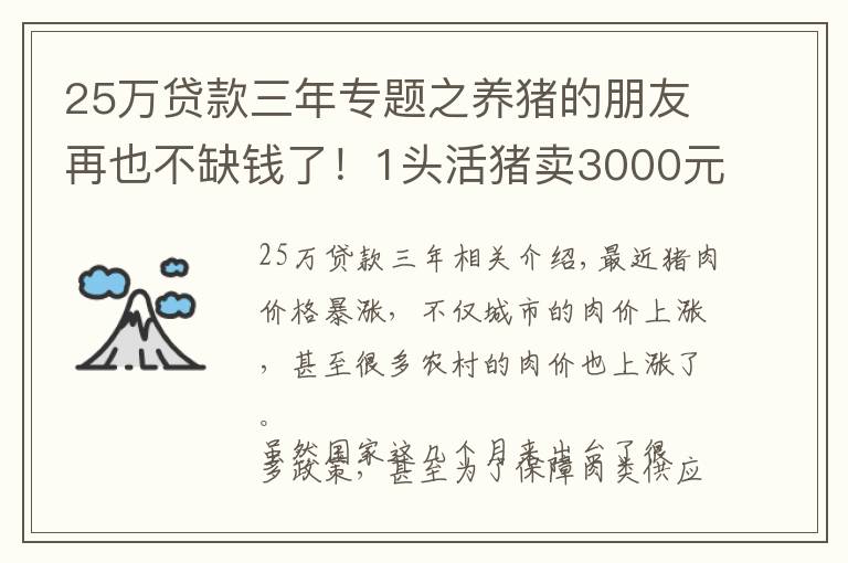 25万贷款三年专题之养猪的朋友再也不缺钱了！1头活猪卖3000元，却能抵押贷款1.25万