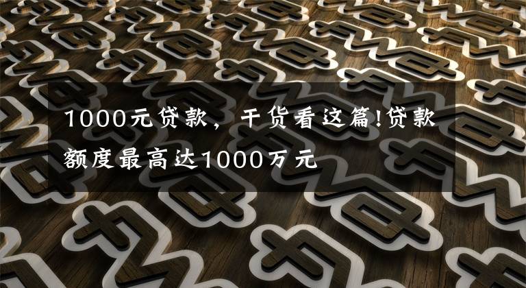 1000元贷款,干货看这篇!贷款额度最高达1000万元