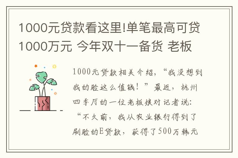 1000元贷款看这里!单笔最高可贷1000万元 今年双十一备货 老板们“靠脸”贷款