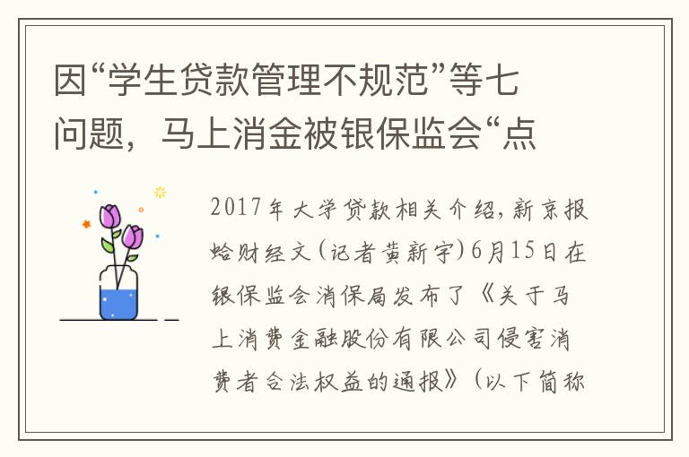 因“学生贷款管理不规范”等七问题,马上消金被银保监会“点名”