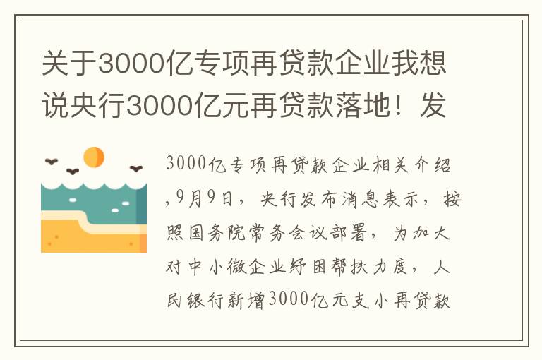 关于3000亿专项再贷款企业我想说央行3000亿元再贷款落地!发给谁?怎么发?有何考量?
