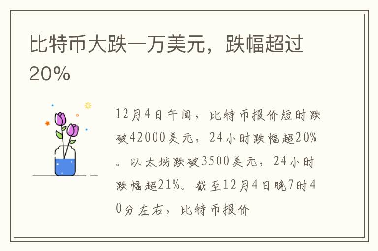 比特币大跌一万美元,跌幅超过20%