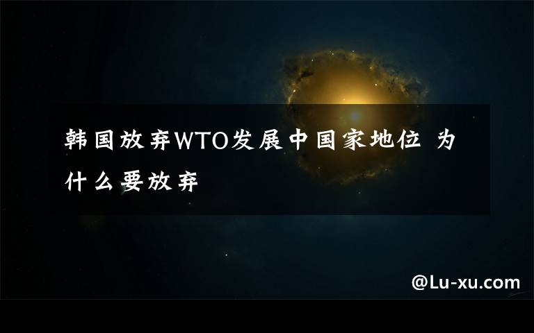 韩国放弃WTO发展中国家地位 为什么要放弃