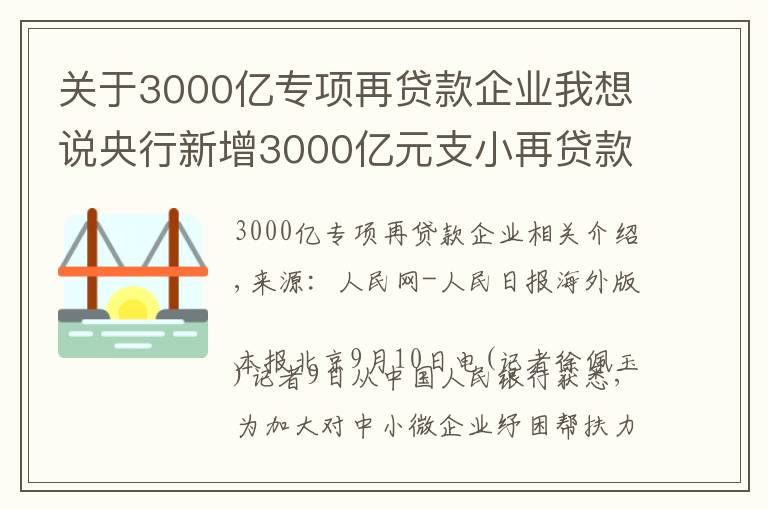 关于3000亿专项再贷款企业我想说央行新增3000亿元支小再贷款额度
