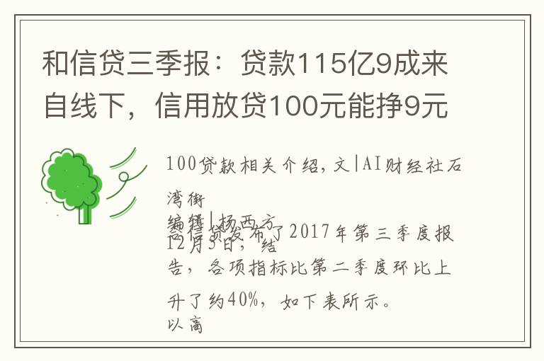 和信贷三季报：贷款115亿9成来自线下，信用放贷100元能挣9元