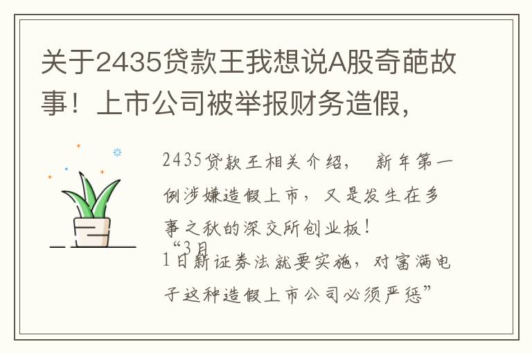 关于2435贷款王我想说A股奇葩故事!上市公司被举报财务造假,举报者即是造假者
