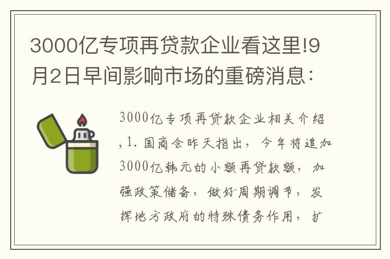 3000亿专项再贷款企业看这里!9月2日早间影响市场的重磅消息:国常会昨日指出,今年再新增3000亿元支小再贷款额度