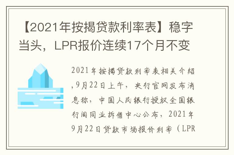 【2021年按揭贷款利率表】稳字当头,LPR报价连续17个月不变