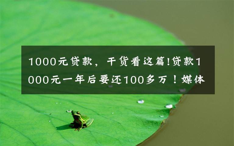 1000元贷款,干货看这篇!贷款1000元一年后要还100多万!媒体揭秘套路贷