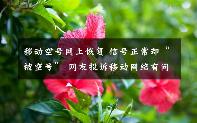 移动空号网上恢复 信号正常却“被空号” 网友投诉移动网络有问题