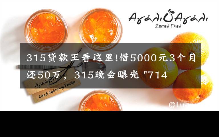 315贷款王看这里!借5000元3个月还50万,315晚会曝光 "714高炮"黑幕,涉及融360等多家网贷平台,中概互金股昨夜大跳水