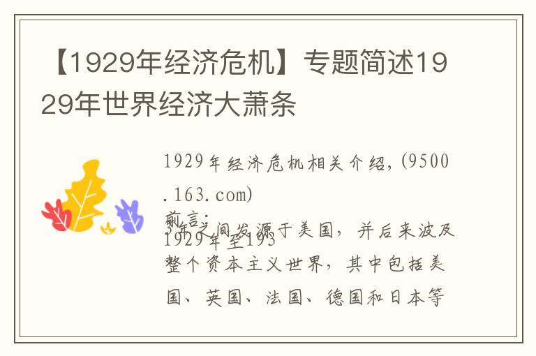 【1929年经济危机】专题简述1929年世界经济大萧条