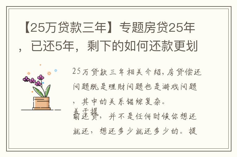 【25万贷款三年】专题房贷25年,已还5年,剩下的如何还款更划算?