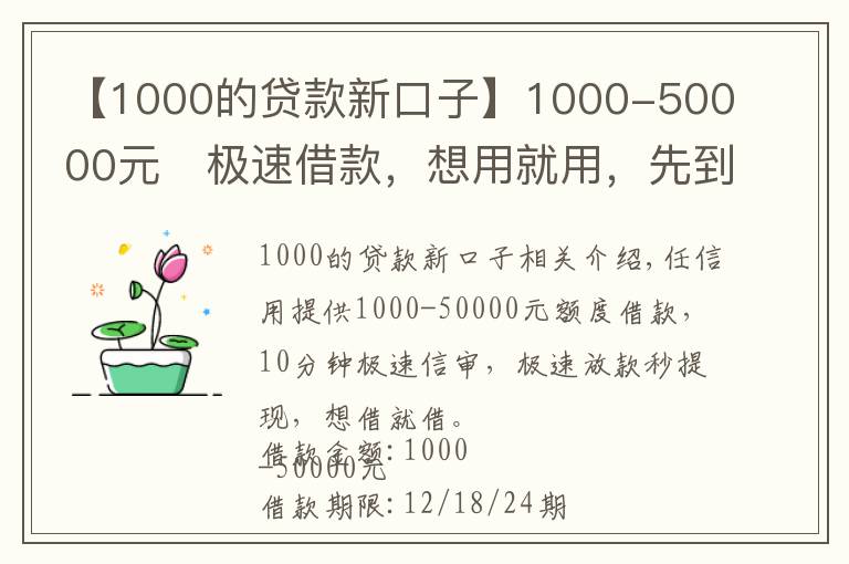 【1000的贷款新口子】1000-50000元极速借款，想用就用，先到先得！