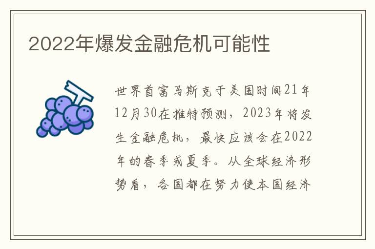 2022年爆发金融危机可能性