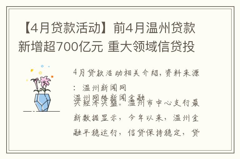 【4月贷款活动】前4月温州贷款新增超700亿元 重大领域信贷投放力度加大