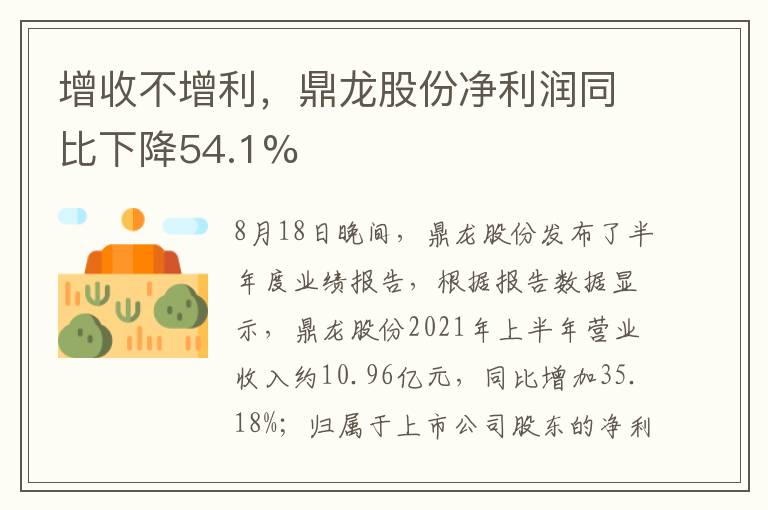增收不增利，鼎龙股份净利润同比下降54.1%