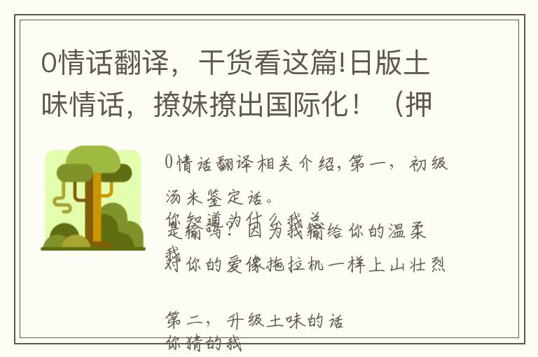 0情话翻译,干货看这篇!日版土味情话,撩妹撩出国际化!(押韵,完美)