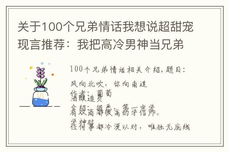 关于100个兄弟情话我想说超甜宠现言推荐：我把高冷男神当兄弟，兄弟却天天说情话想泡我？