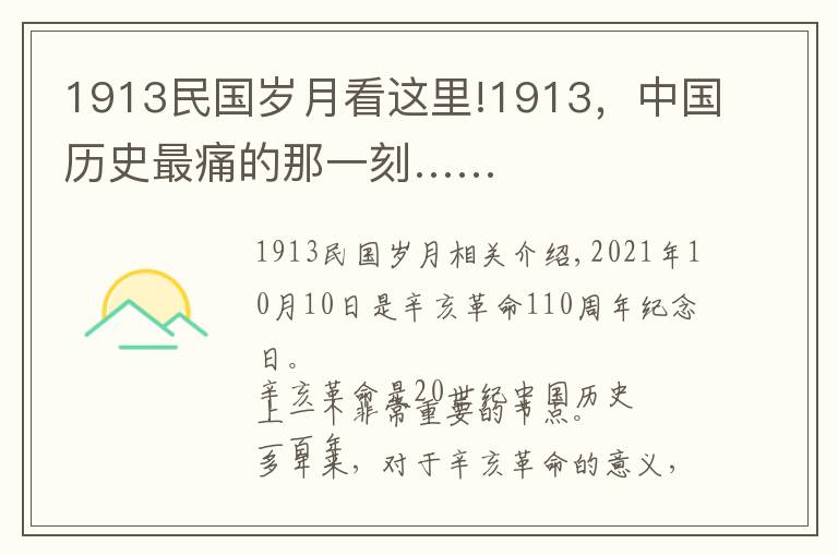 1913民国岁月看这里!1913,中国历史最痛的那一刻……