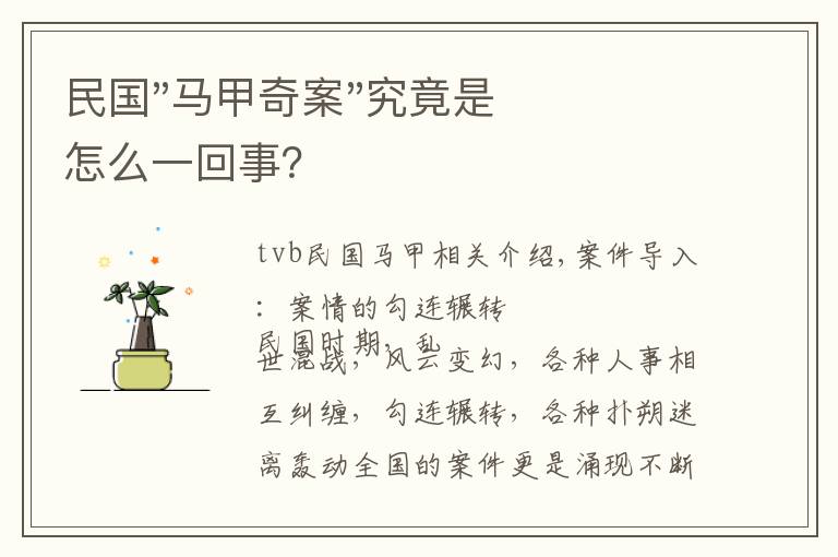 民国"马甲奇案"究竟是怎么一回事?