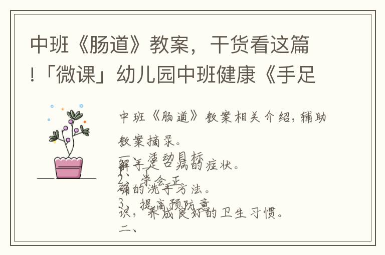 中班《肠道》教案,干货看这篇!「微课」幼儿园中班健康《手足口病要预防》配套微课
